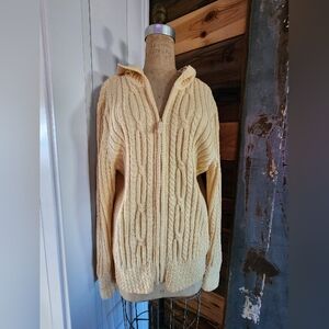 Lands' End Lite Yellow Hooded Cable Knit Zip Sweater